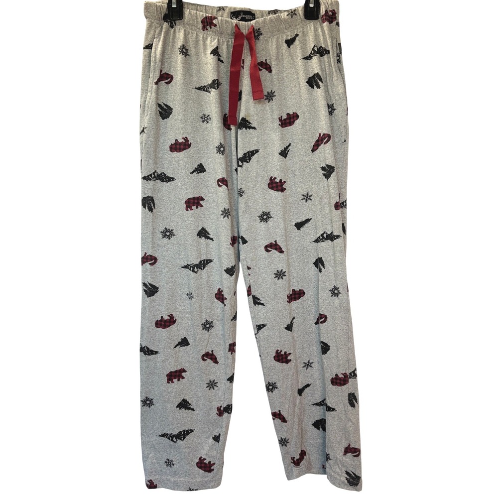 Buckhorn River Mens Gray Bear Woodland Pajama Pants Lounge Sleepwear Size S